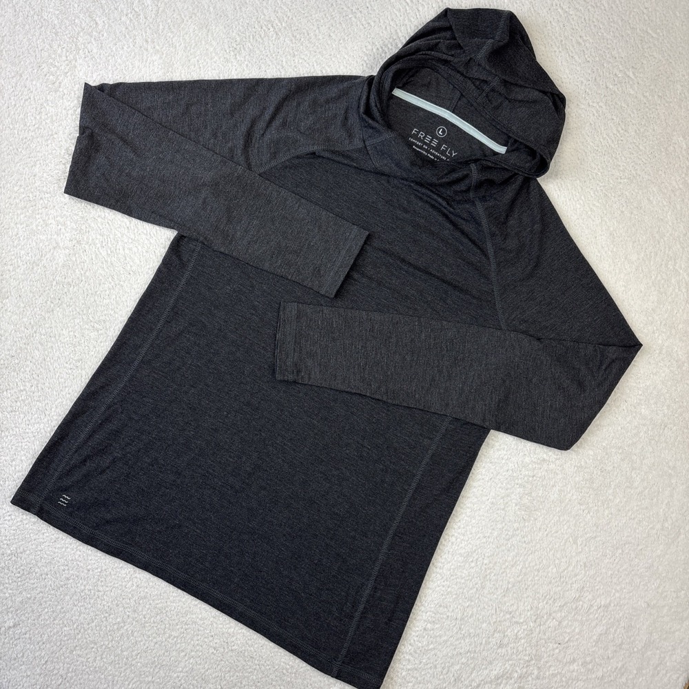 FREE FLY Womens Bamboo Shade Hoodie Large Gray Lightweight Fishing Pullover UPF